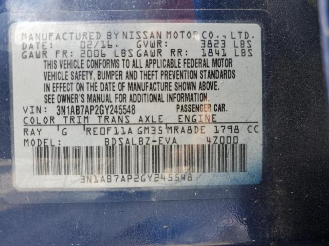 Photo 10 from auction – 2016 NISSAN SENTRA S with VIN 3N1AB7AP2GY245548