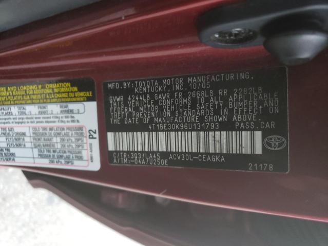 Photo 10 from auction – 2006 TOYOTA CAMRY LE with VIN 4T1BE30K96U131793