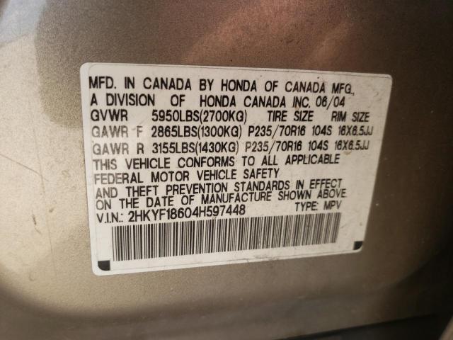 Photo 10 from auction – 2004 HONDA PILOT EXL with VIN 2HKYF18604H597448