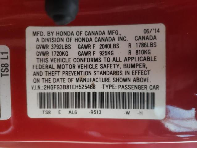 Photo 10 from auction – 2014 HONDA CIVIC EX with VIN 2HGFG3B81EH525468