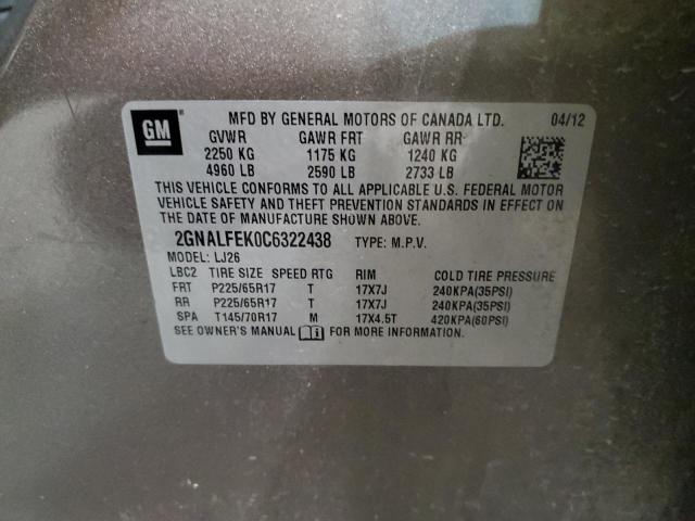 Photo 10 from auction – 2012 CHEVROLET EQUINOX LT with VIN 2GNALFEK0C6322438