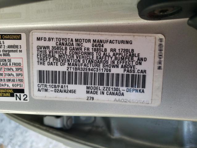 Photo 10 from auction – 2004 TOYOTA COROLLA CE with VIN 2T1BR32E94C311706