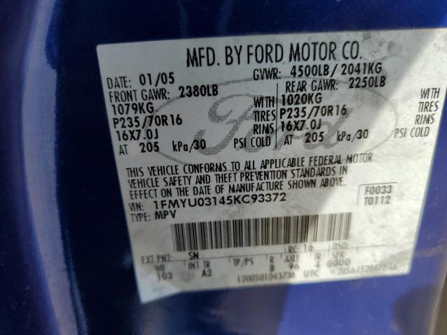 Photo 10 from auction – 2005 FORD ESCAPE XLT with VIN 1FMYU03145KC93372