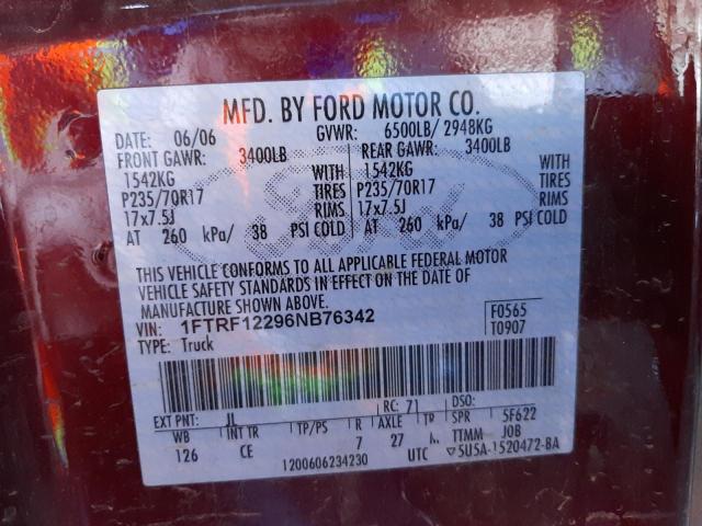 Photo 10 from auction – 2006 FORD F150 with VIN 1FTRF12296NB76342