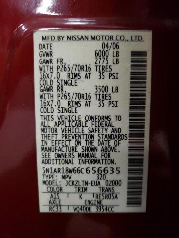 Photo 10 from auction – 2006 NISSAN PATHFINDER with VIN 5N1AR18W66C656635