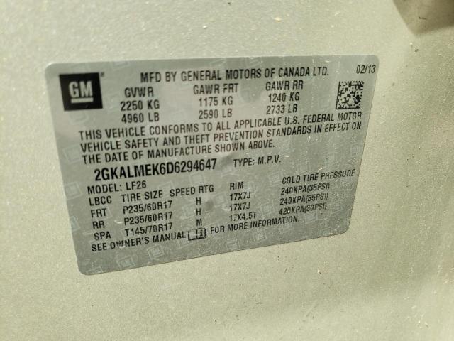Photo 10 from auction – 2013 GMC TERRAIN SL with VIN 2GKALMEK6D6294647