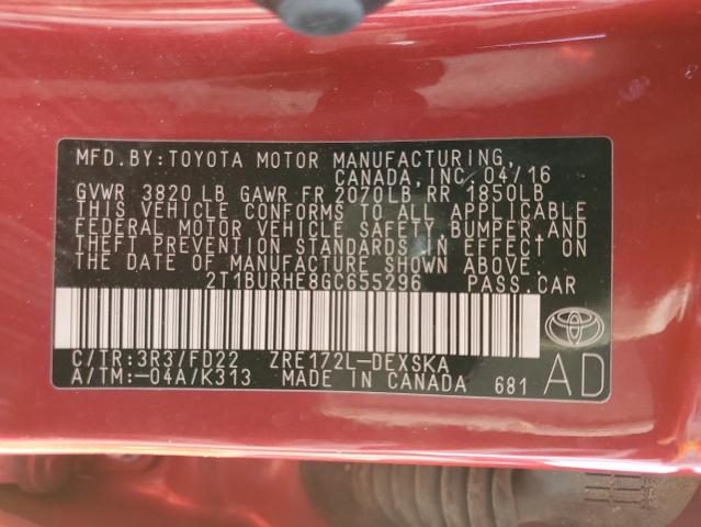 Photo 10 from auction – 2016 TOYOTA COROLLA L with VIN 2T1BURHE8GC655296
