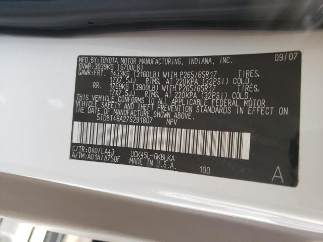 صورة رقم 10 من المزاد - 2007 TOYOTA SEQUOIA مع VIN 5TDBT48A27S291807