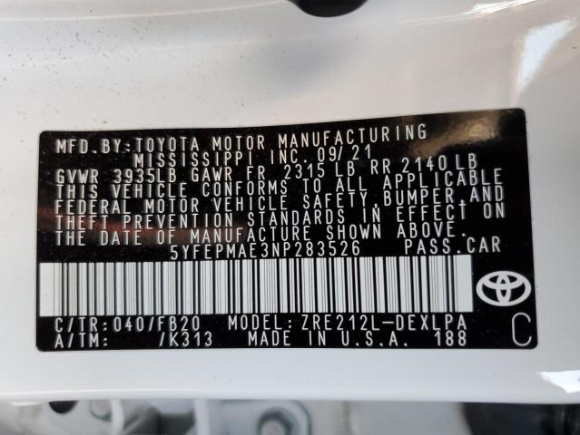 Photo 10 from auction – 2022 TOYOTA COROLLA LE with VIN 5YFEPMAE3NP283526