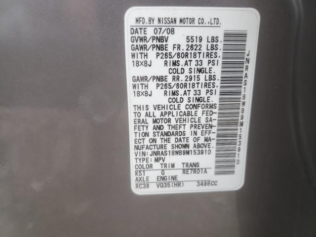 Photo 10 from auction – 2009 INFINITI FX35 with VIN JNRAS18W89M153910