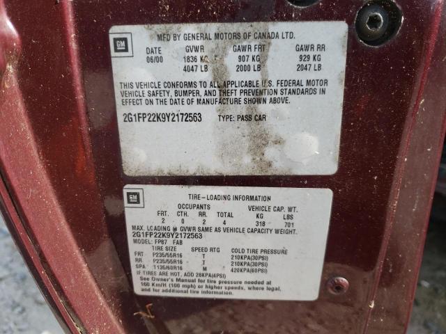 Photo 10 from auction – 2000 CHEVROLET CAMARO with VIN 2G1FP22K9Y2172563