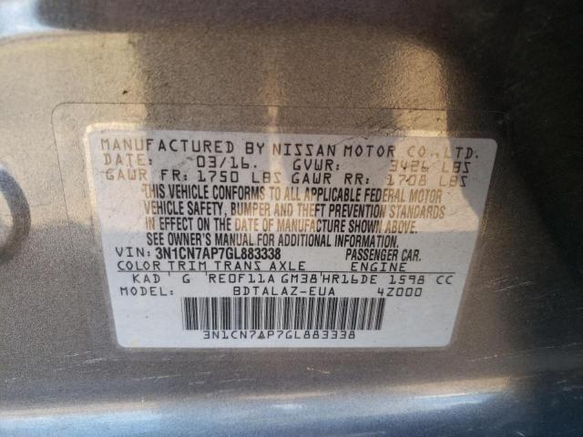 Photo 10 from auction – 2016 NISSAN VERSA S with VIN 3N1CN7AP7GL883338