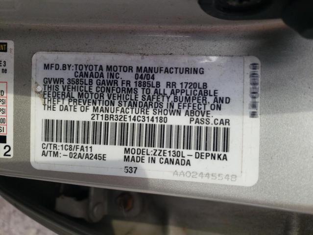 Foto 10 de la subasta – 2004 TOYOTA COROLLA CE con VIN 2T1BR32E14C314180