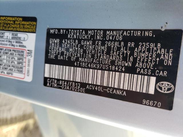 Photo 10 from auction – 2007 TOYOTA CAMRY CE with VIN 4T1BE46K97U518424