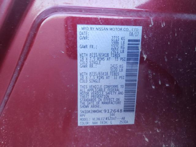 Photo 10 from auction – 2017 NISSAN PATHFINDER with VIN 5N1DR2MM0HC912648