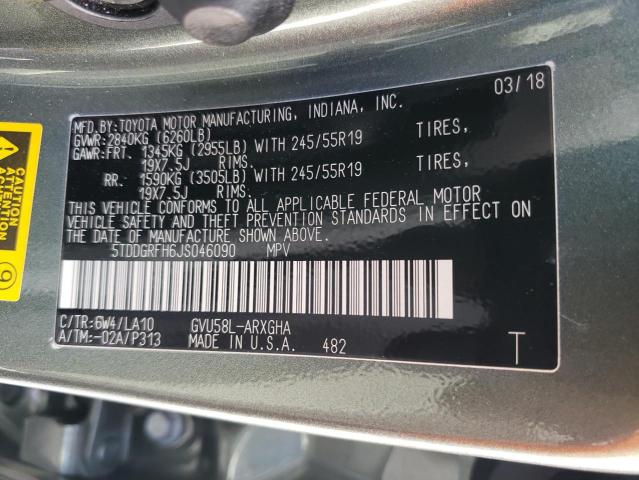 Photo 10 from auction – 2018 TOYOTA HIGHLANDER with VIN 5TDDGRFH6JS046090