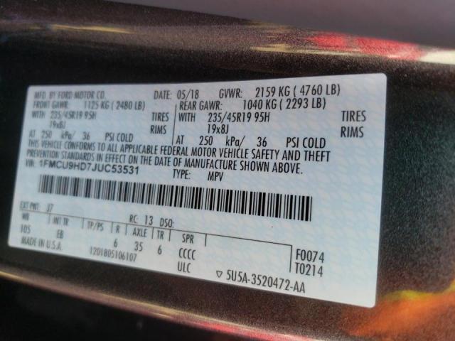 Photo 10 from auction – 2018 FORD ESCAPE SEL with VIN 1FMCU9HD7JUC53531
