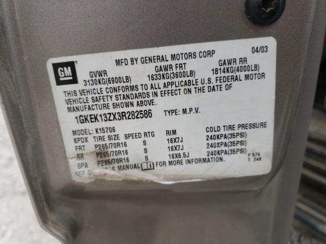 Photo 10 from auction – 2003 GMC YUKON with VIN 1GKEK13ZX3R282586