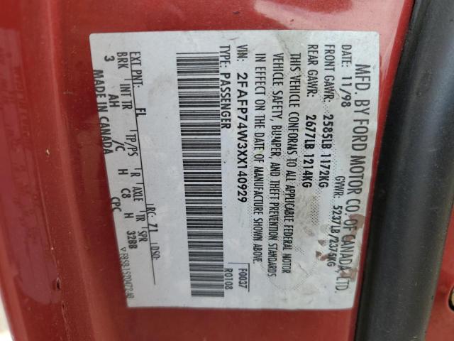 Photo 10 from auction – 1999 FORD CROWN VICT with VIN 2FAFP74W3XX140929