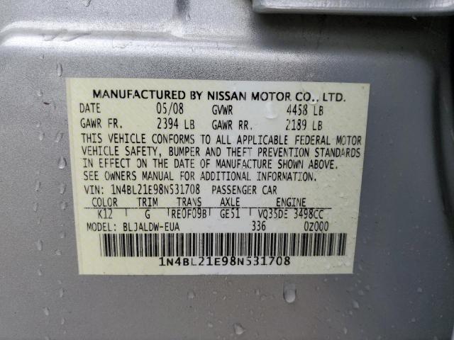 Photo 10 from auction – 2008 NISSAN ALTIMA 3.5 with VIN 1N4BL21E98N531708