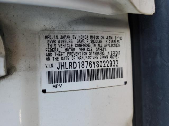 Photo 10 from auction – 2000 HONDA CR-V SE with VIN JHLRD1876YS022932