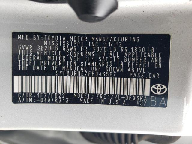 Photo 10 from auction – 2014 TOYOTA COROLLA L with VIN 5YFBURHE7EP046567