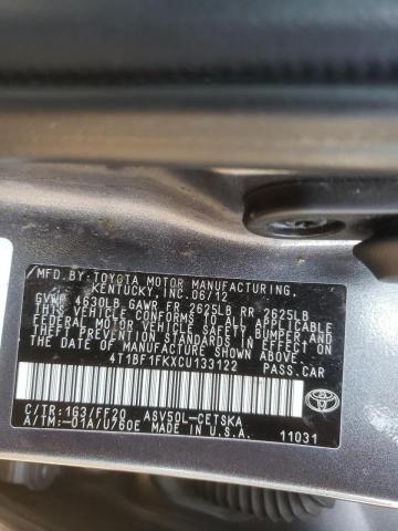 Photo 10 from auction – 2012 TOYOTA CAMRY BASE with VIN 4T1BF1FKXCU133122
