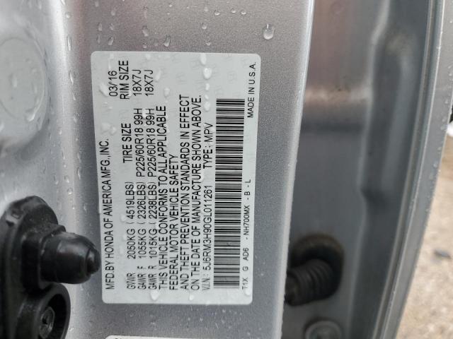 Photo 10 from auction – 2016 HONDA CR-V TOURI with VIN 5J6RM3H90GL011261