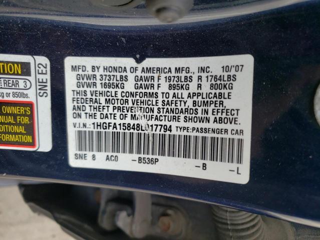 Photo 10 from auction – 2008 HONDA CIVIC EX with VIN 1HGFA15848L017794