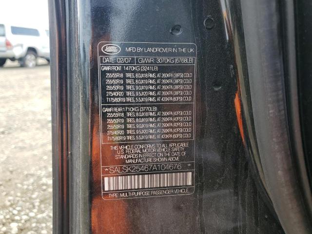 Photo 10 from auction – 2007 LAND ROVER RANGE ROVE with VIN SALSK25467A104676