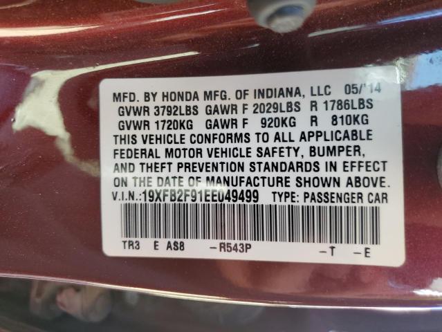 Photo 10 from auction – 2014 HONDA CIVIC EXL with VIN 19XFB2F91EE049499