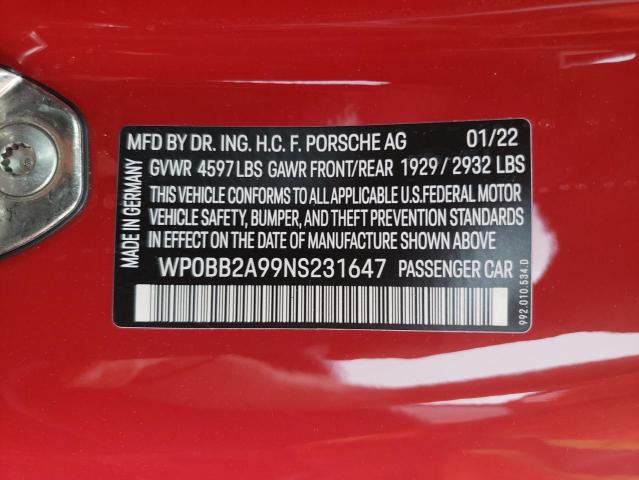Photo 10 from auction – 2022 PORSCHE 911 TARGA with VIN WP0BB2A99NS231647