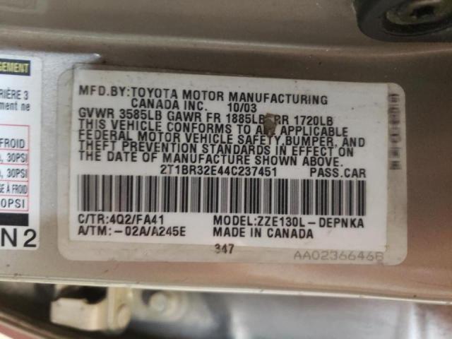 Photo 10 from auction – 2004 TOYOTA COROLLA CE with VIN 2T1BR32E44C237451