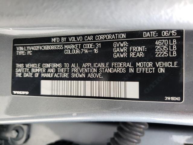 Photo 10 from auction – 2016 VOLVO S60 PREMIE with VIN LYV402FK3GB089355