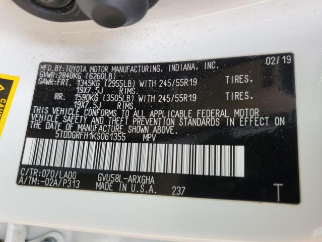 Photo 10 from auction – 2019 TOYOTA HIGHLANDER with VIN 5TDDGRFH1KS061355