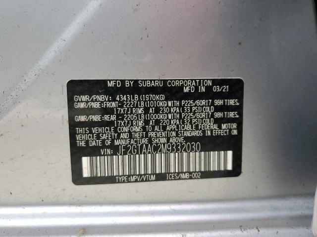 Photo 10 from auction – 2021 SUBARU CROSSTREK with VIN JF2GTAAC2M9332030