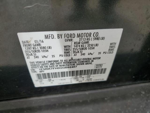 Photo 10 from auction – 2016 FORD EXPLORER L with VIN 1FM5K7FH0GGB92457