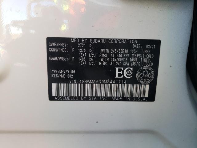 Photo 10 from auction – 2021 SUBARU ASCENT with VIN 4S4WMAAD9M3441714