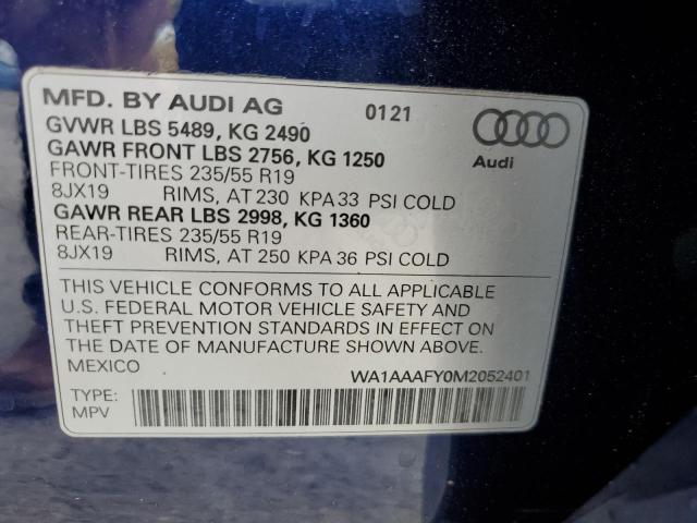 Photo 10 from auction – 2021 AUDI Q5 PREMIUM with VIN WA1AAAFY0M2052401