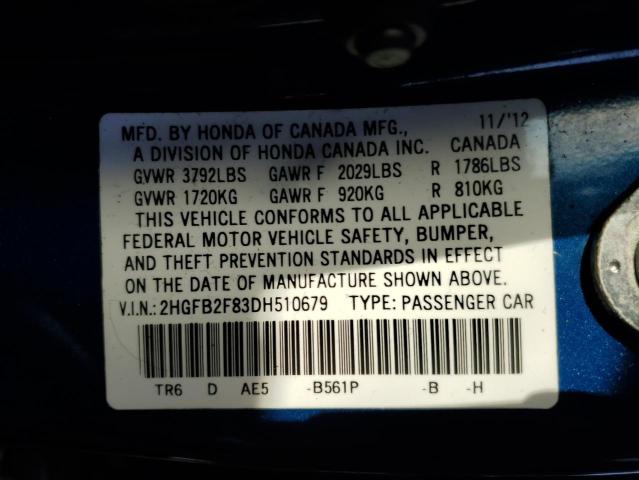 Photo 10 from auction – 2013 HONDA CIVIC EX with VIN 2HGFB2F83DH510679
