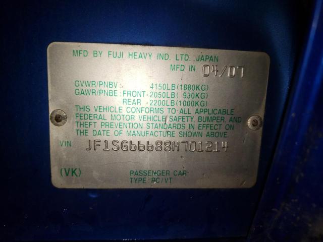 Photo 10 from auction – 2008 SUBARU FORESTER S with VIN JF1SG66688H701214