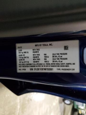 Photo 10 from auction – 2022 TESLA MODEL 3 with VIN 5YJ3E1EB7NF263061