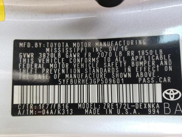 Photo 10 from auction – 2016 TOYOTA COROLLA L with VIN 5YFBURHE3GP509601
