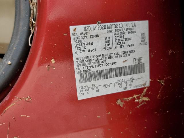 Photo 10 from auction – 2001 FORD F250 SUPER with VIN 1FTNW21F71ED26692
