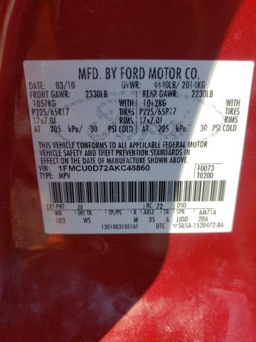 Photo 10 from auction – 2010 FORD ESCAPE XLT with VIN 1FMCU0D72AKC48860