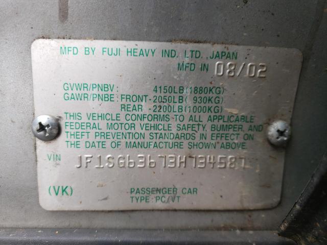 Photo 10 from auction – 2003 SUBARU FORESTER 2 with VIN JF1SG63673H734587