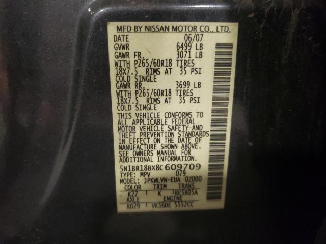 Photo 10 from auction – 2008 NISSAN PATHFINDER with VIN 5N1BR18BX8C609709