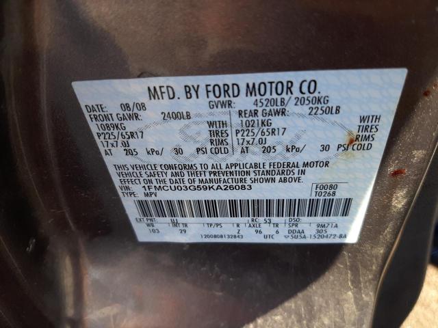 Photo 10 from auction – 2009 FORD ESCAPE XLT with VIN 1FMCU03G59KA26083