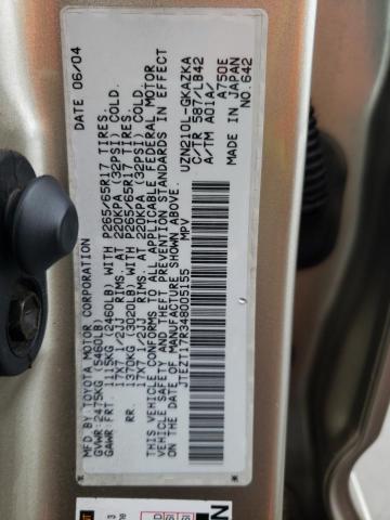 Photo 10 from auction – 2004 TOYOTA 4RUNNER LI with VIN JTEZT17R348005155