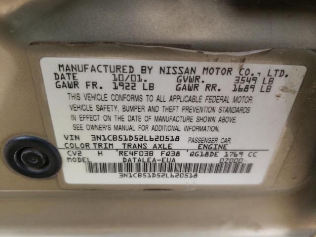 Photo 10 from auction – 2002 NISSAN SENTRA XE with VIN 3N1CB51D52L620518